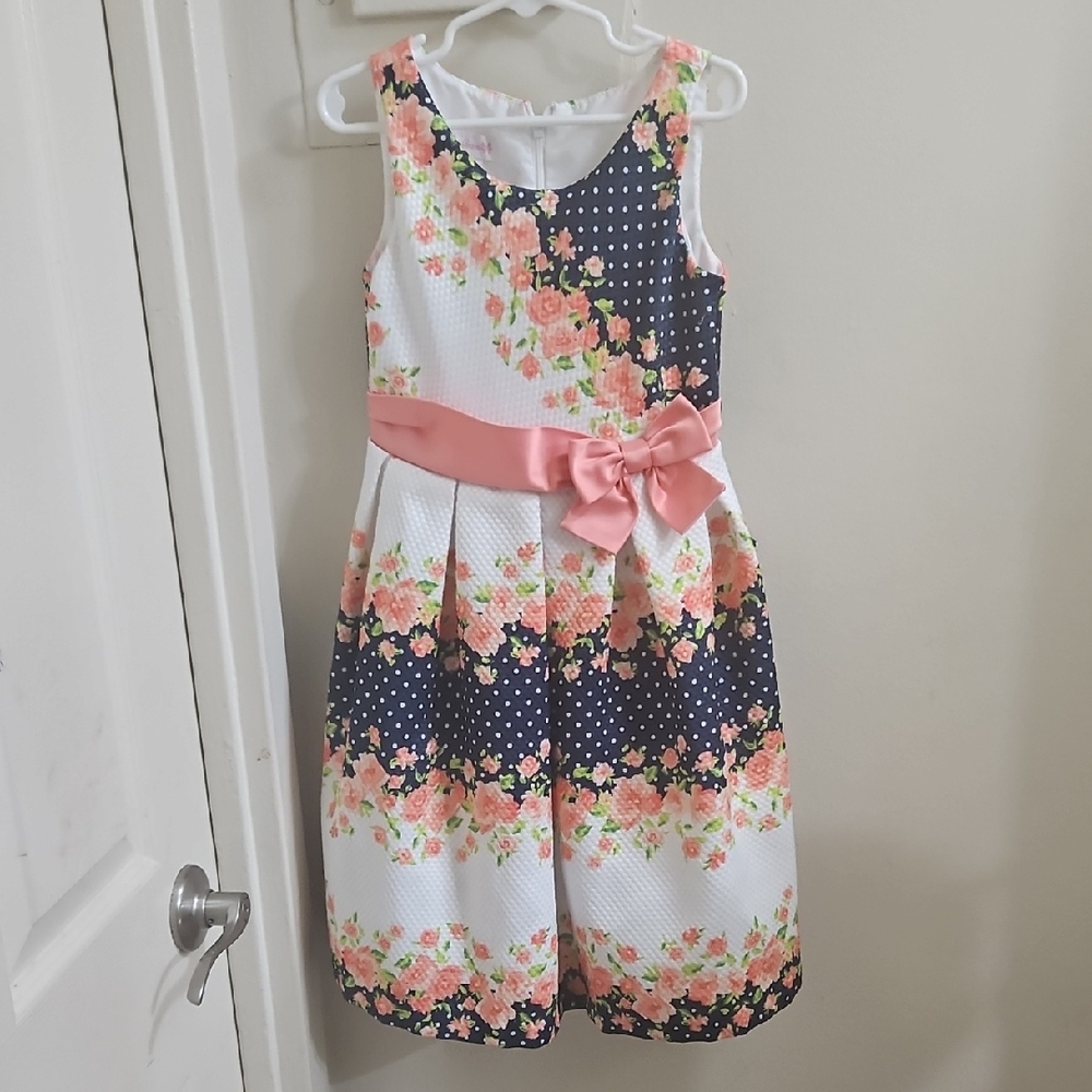 Bonnie Jean Navy and Pink Floral Dress